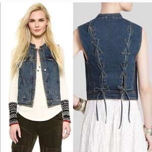 Free People Blue Denim Corset Back Botton up Vest Cotton S or XS